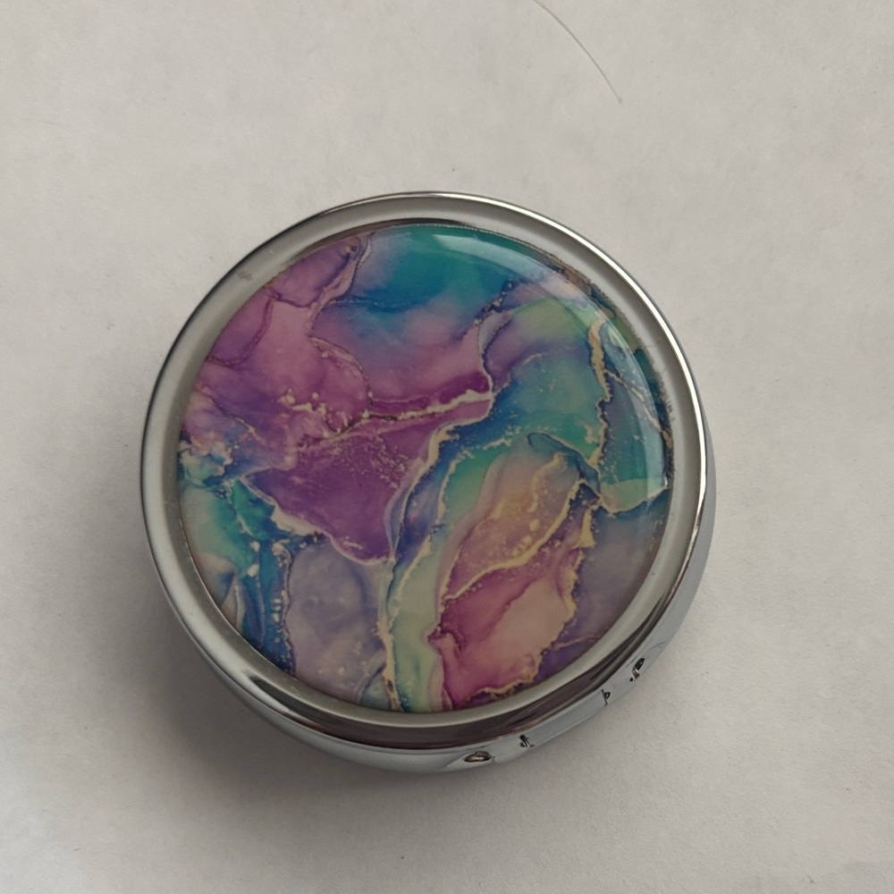 Silver Floral Round Pill Box new